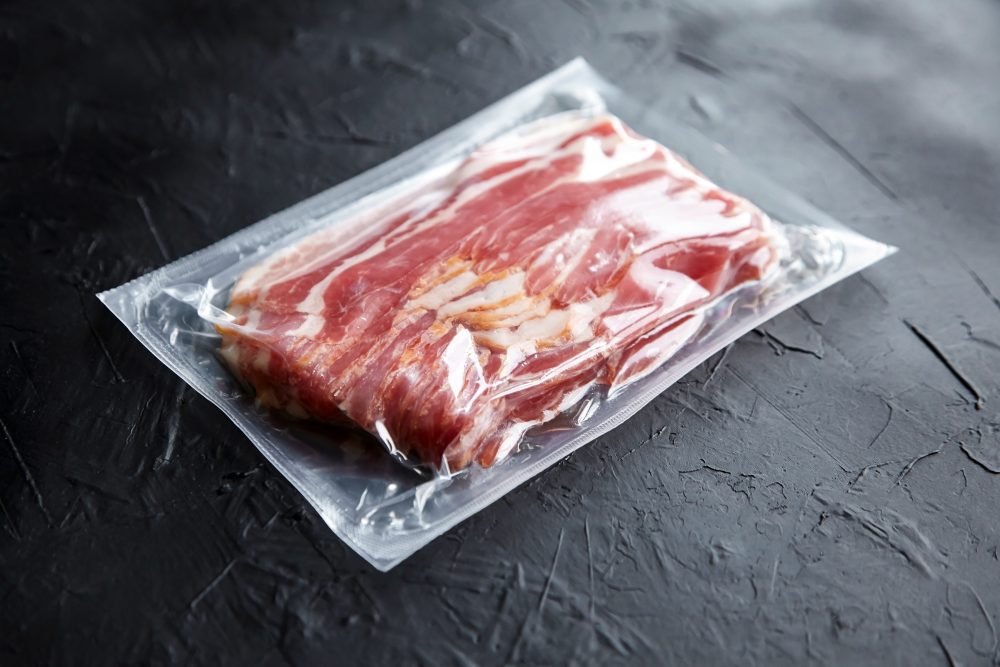 Bacon,Strips,,Raw,Smoked,Pork,Meat,Slices,In,Vacuum,Package